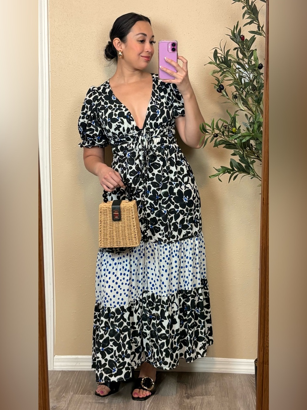 Love, Whit by Whitney Port | $276 R Black & White Floral Tie-Front Maxi Dress